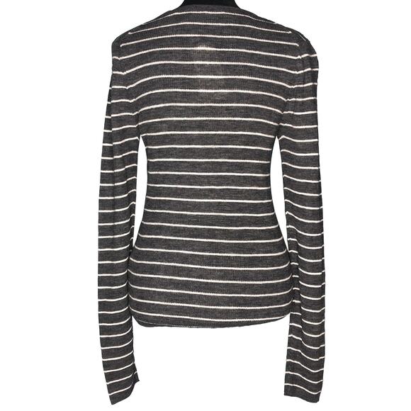 Vince Gray Wool Stripe Rib Knit Shirt - Size Medium - Picture 6 of 13